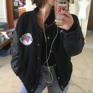 Vintage Plum Embroidered Bomber Letterman Leather